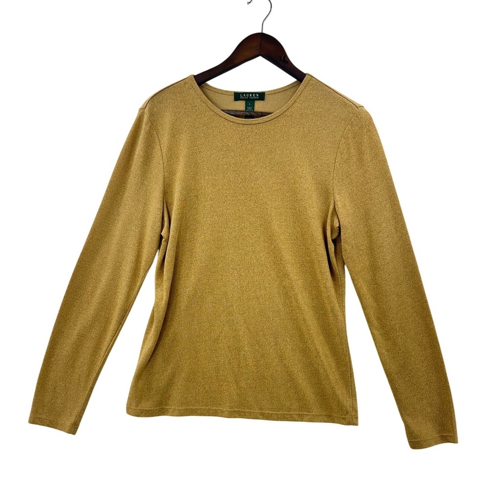 Lauren Ralph Lauren Womens Long Sleeve Sweater Metallic Gold Size L